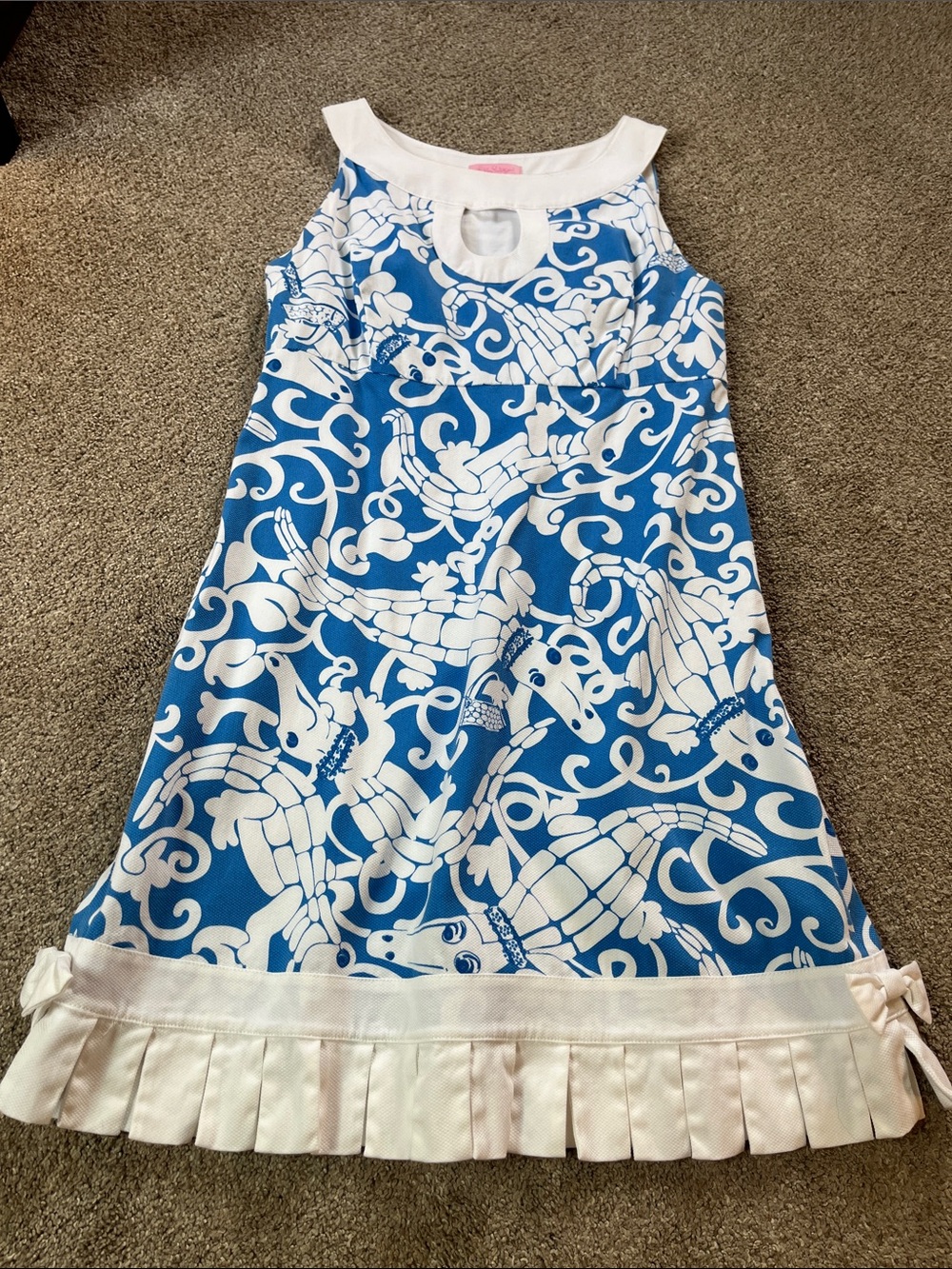 🐊🩵🐊RARE!! Lilly Pulitzer sz4 EUC Coastal Blue Alligators Pleats Bows Jacqueline